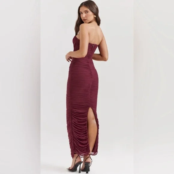 New! House of CB Sapphire Wine Gathered Maxi Dress Sz Medium $239 - Picture 4 of 8